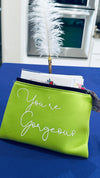 Lime Green "You're Gorgeous" Makeup Bag filled w/ Handmade Cards