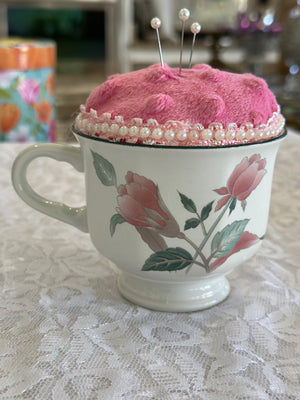 Pink Vintage Teacup Pin Cushion