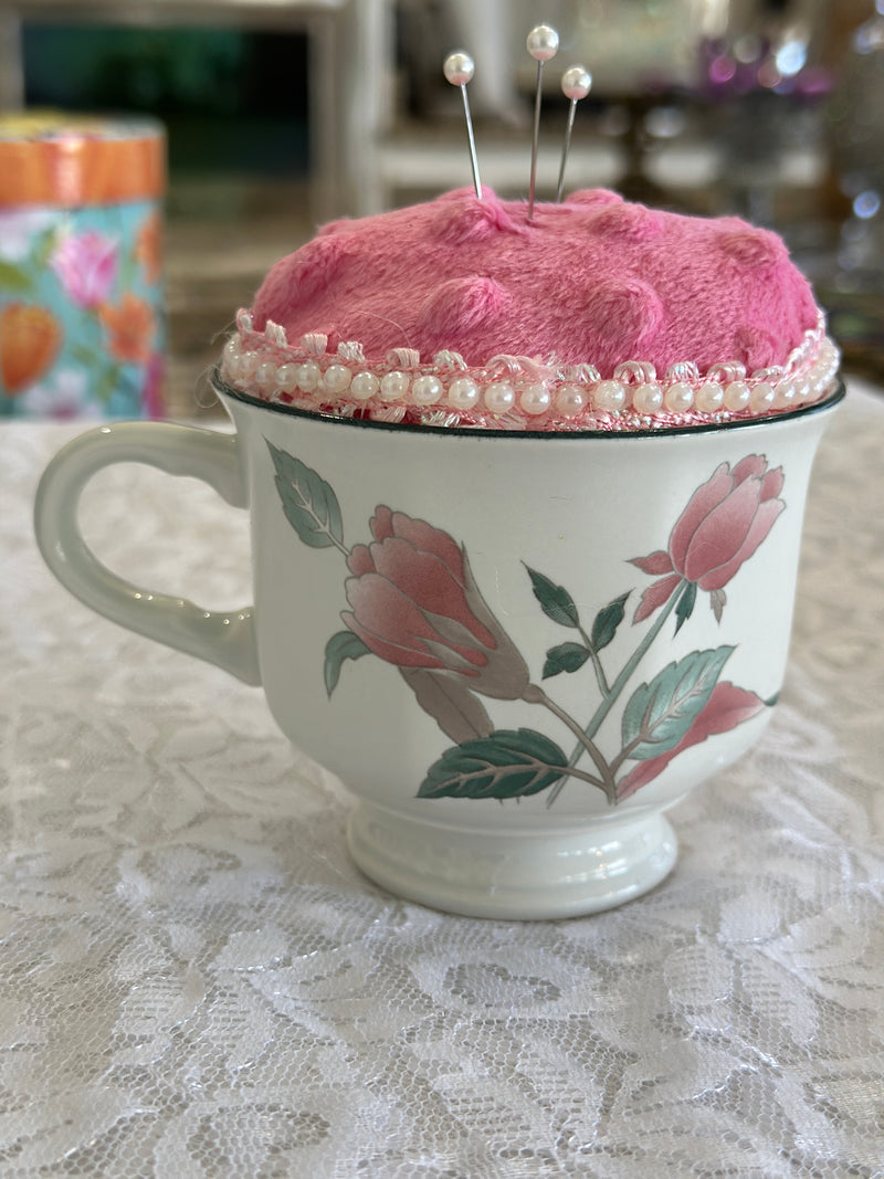 Pink Vintage Teacup Pin Cushion