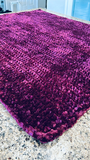 Hand Crocheted Purple Burgundy Weighted Velvet Blanket/Throw