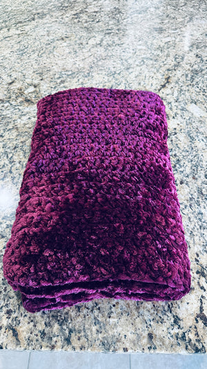 Hand Crocheted Purple Burgundy Weighted Velvet Blanket/Throw