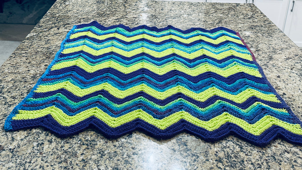 Purple, Lime Green & Turquoise Hand Crocheted Throw