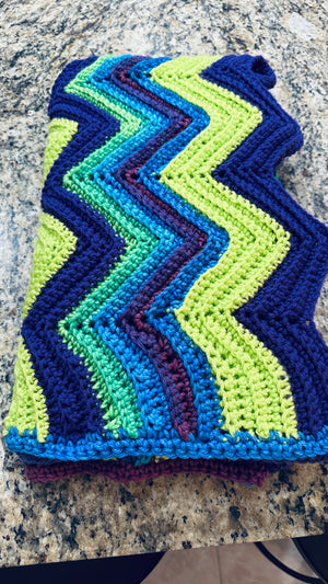 Purple, Lime Green & Turquoise Hand Crocheted Throw