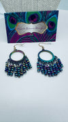 Hand Beaded Peacock Color Earrings on Metallic Hoops