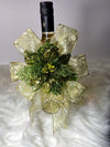 Gold Sparkly Floral Bow w/ Green & Gold Embellishment in Center