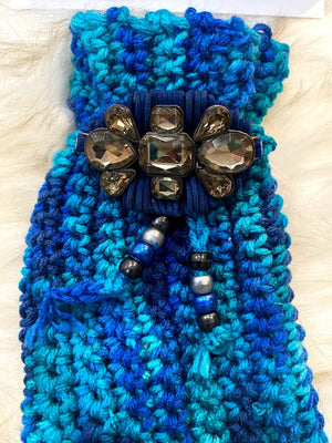 Small Royal Blue & Turquoise Gift Bag W/Detachable Jeweled Embellishment