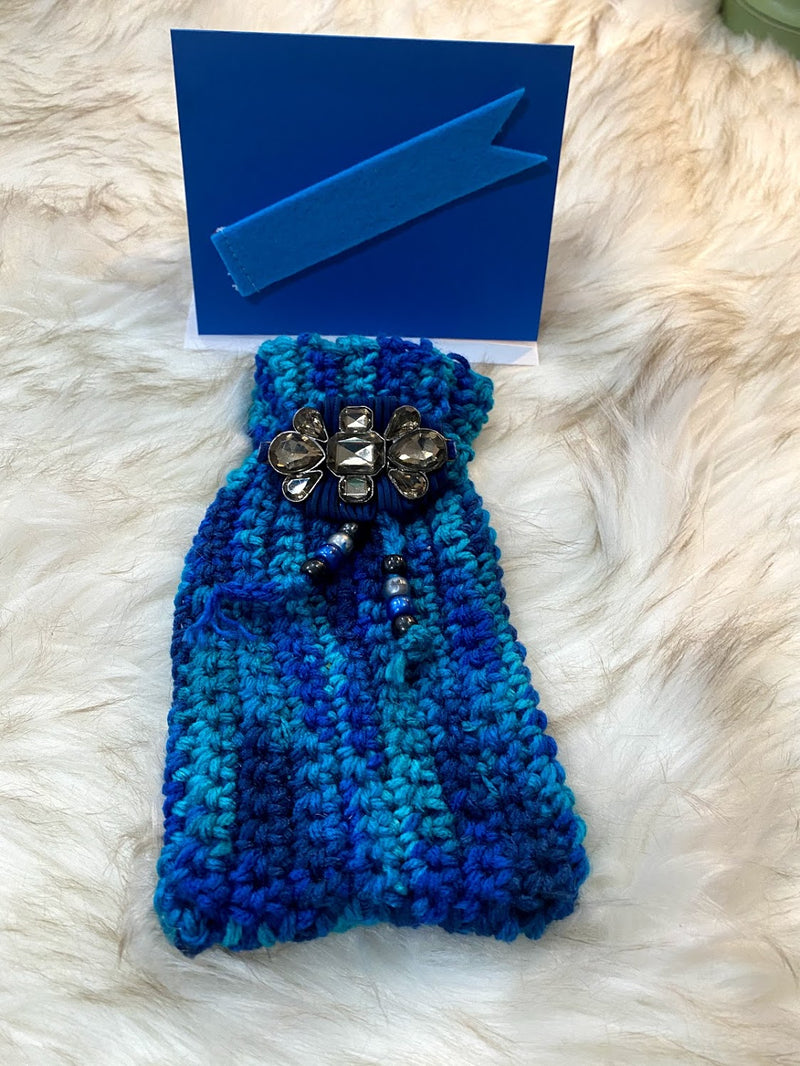 Small Royal Blue & Turquoise Gift Bag W/Detachable Jeweled Embellishment