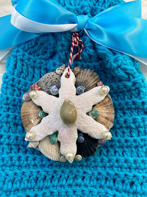 Turquoise Gift Bag W/Turquoise Bow & Seashell Embellishment