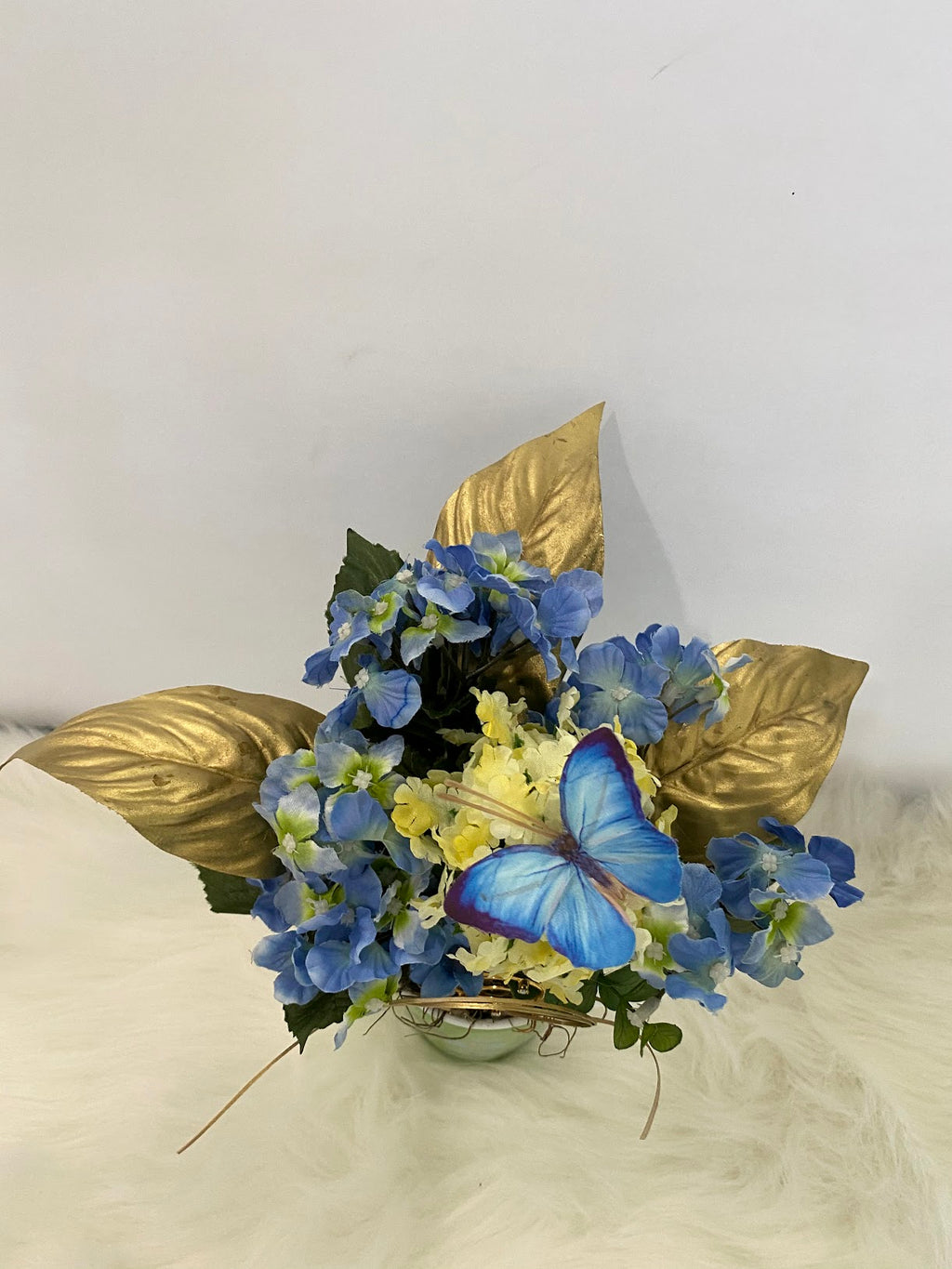 Tall Green Floral Arrangement w/Blue & Gold Accents...