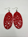 Red Oval Dimpled Dangly Earrings