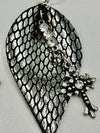 Silver & Black Snake Skin Leather Earrings w/ Cross Pendents
