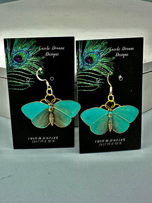 Green & Gold Vintage Hypoallergenic Butterfly Fine Metal Earrings