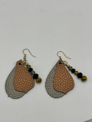 Copper & Burnished Gold Leather Hypoallergenic Beaded Earrings