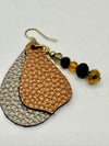 Copper & Burnished Gold Leather Hypoallergenic Beaded Earrings