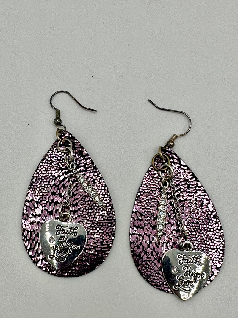 Purple & Black Snake Skin Leather Earrings