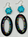 Stunning Black & Turquoise Oval Beaded Dangly Earrings