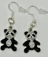 Silver & Black Rhinestone Hypoallergenic Panda Earrings
