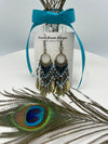 Blue, White & Antique Gold Hand Beaded Dangly Earrings