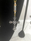 Gold & Silver Boho Rhinestone Dangle Pendent & Matching Cross Earrings