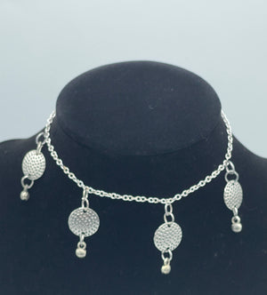 Silver Anklet w/ Four Rhinestone Medallions