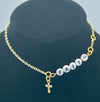 Gold Chain Anklet w/Cross & Beaded "FAITH."