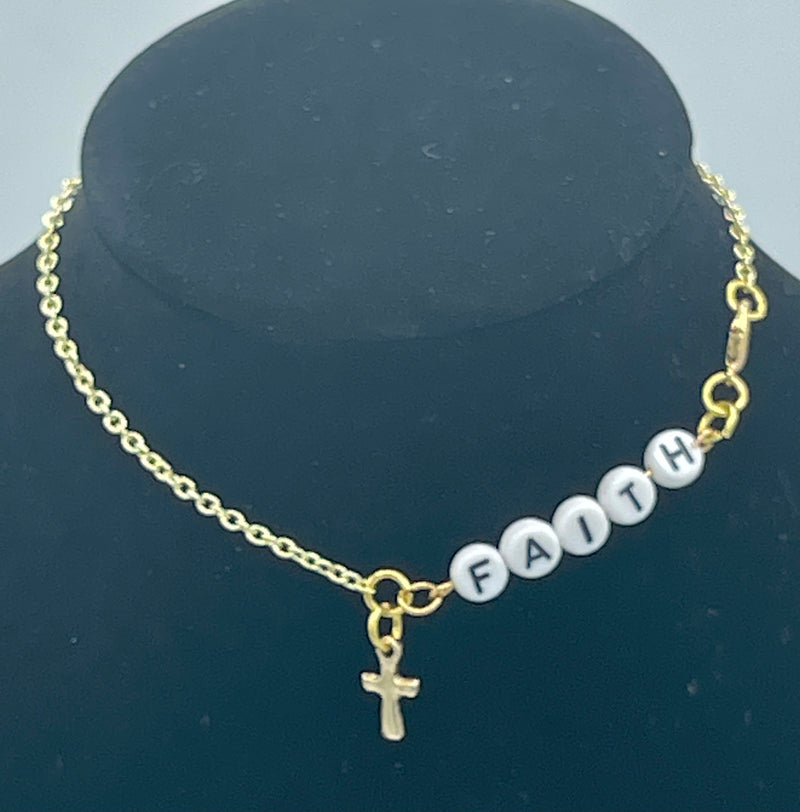 Gold Chain Anklet w/Cross & Beaded 