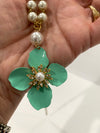 Mint Green & Pearl Floral Necklace w/ Matching Mint Green & Pearl Earrings (Clearance)