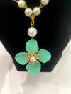 Mint Green & Pearl Floral Necklace w/ Matching Mint Green & Pearl Earrings (Clearance)