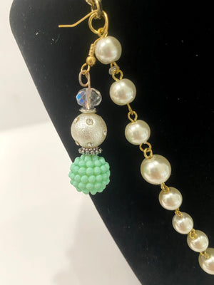 Mint Green & Pearl Floral Necklace w/ Matching Mint Green & Pearl Earrings (Clearance)