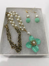 Mint Green & Pearl Floral Necklace w/ Matching Mint Green & Pearl Earrings (Clearance)