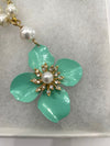 Mint Green & Pearl Floral Necklace w/ Matching Mint Green & Pearl Earrings (Clearance)