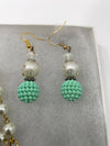 Mint Green & Pearl Floral Necklace w/ Matching Mint Green & Pearl Earrings (Clearance)