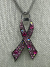 Breast Cancer Awareness Pink Rhinestone Ribbon Necklace