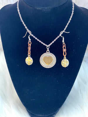 Silver & Gold Scripture Pendant Necklace & Matching Earrings