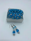 Turquoise Beaded Rhinestone Bracelet w/ Matching Earrings