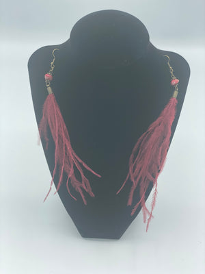 Maroon Dangling Feather Earrings