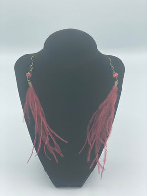 Maroon Dangling Feather Earrings