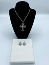 Silver Rhinestone Cross & Matching Rhinestone Earrings