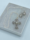 Silver Rhinestone Cross & Matching Rhinestone Earrings