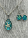 Turquoise Glitter & Starfish Pendent w/ Matching Earrings