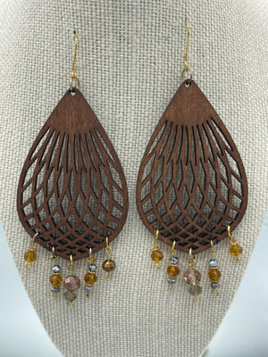 Brown Wooden Beaded Earrings