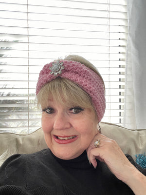 Pink Hand Crocheted Blingy Headband