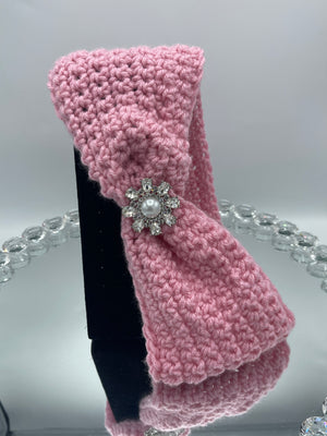Pink Hand Crocheted Blingy Headband