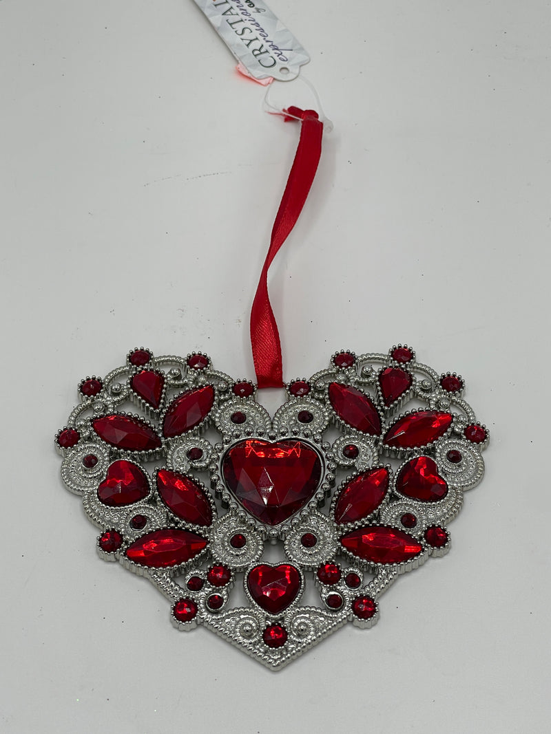 Crystal Expressions Silver Heart w/ Red Rhinestones Ornament