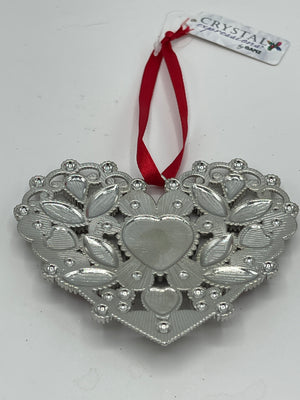 Crystal Expressions Silver Heart w/ Red Rhinestones Ornament