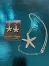 Rhinestone Starfish Pendent Necklace Set & Rhinestone Earrings