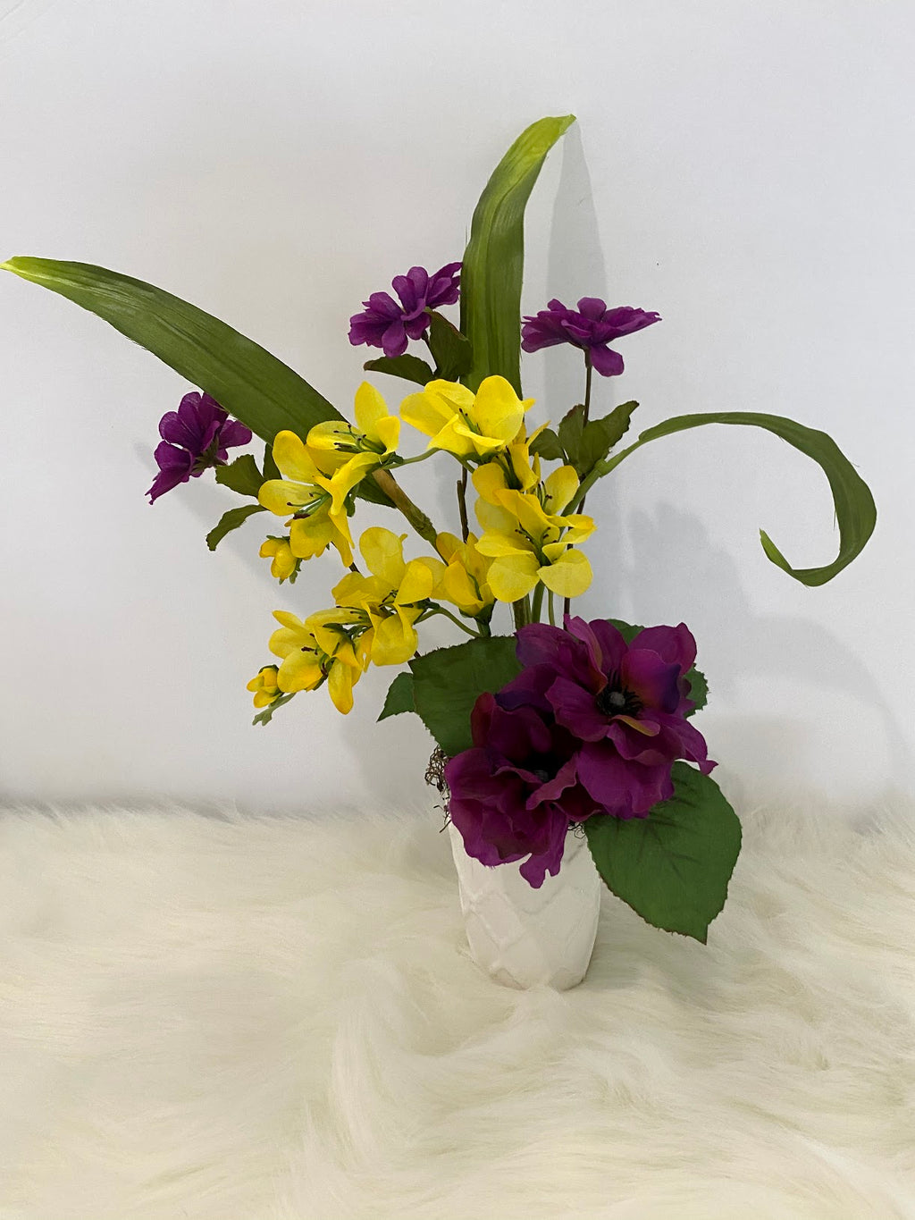 Purple & Yellow Floral Arrangement w/Greenery