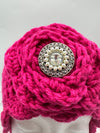 Hot Pink Scalloped Beanie w/ Rhinestone Embellished Rosette