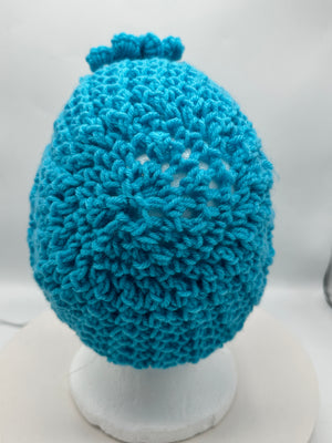 Turquoise Beanie w/ Rosette w/ Turquoise & Green Jeweled Embellishment