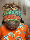 Multi-Colored Hand Crocheted Teal, Orange & Lime Green Adjustable Headband